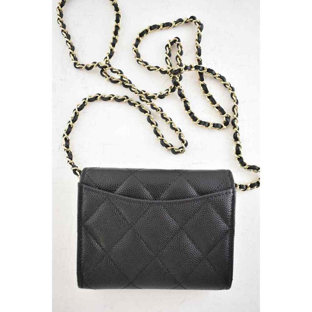 Chanel 22C Black Caviar Mini Wallet On Chain Gold Card Shoulder Crossbody Bag - Picture 8 of 10